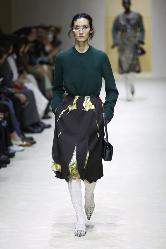 Model on the runway at the Prada fashion show in Milan, Fall Winter 2026 Ready To Wear Fashion Week, Runway Look #019
