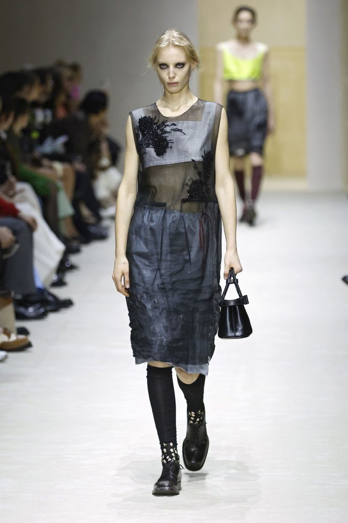 Model on the runway at the Prada fashion show in Milan, Fall Winter 2026 Ready To Wear Fashion Week, Runway Look #051